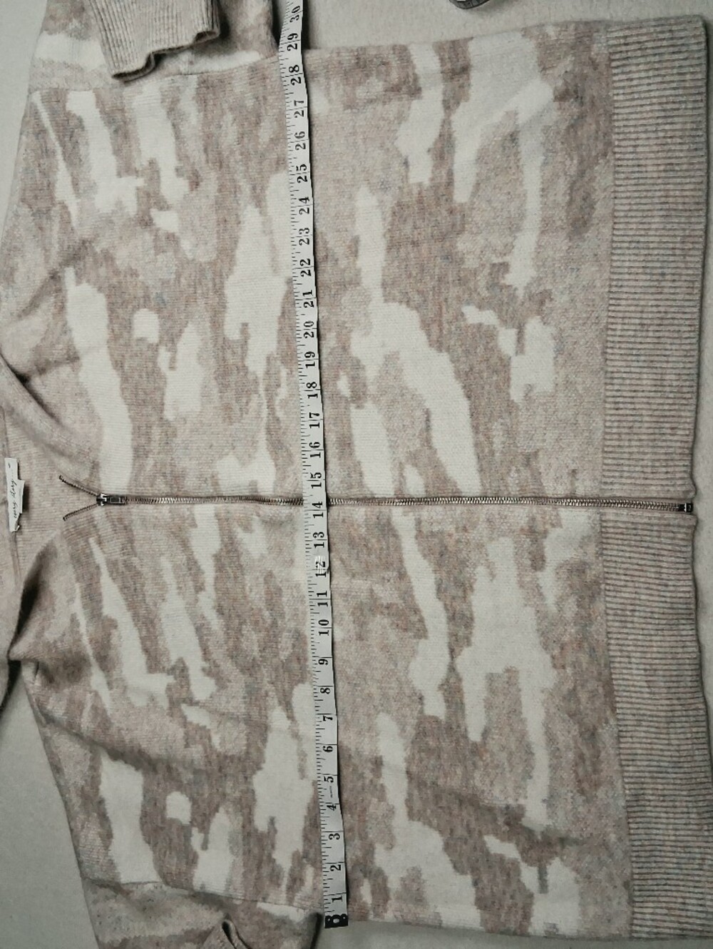 Neutral Camo Zip-Up Hoodie Sweater - Lightweight Taupe & Cream - Picture 4 of 8